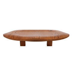 A rustic, ovalshaped wooden serving tray with two short legs, isolated on a transparent background