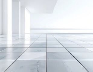 Obraz premium Clean, bright white interior. Shiny tiled floor, tall columns
