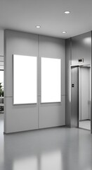 Modern Office Elevator Lobby with Blank Posters.