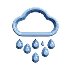 A light-blue, 3D-rendered cloud icon with raindrops falling below, suggesting rain or precipitation.  The style is smooth and slightly embossed