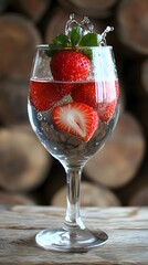 Juicy Strawberries in Sparkling Water Glass