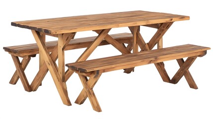 Rustic Wooden Picnic Table Set with Benches Outdoor Garden Furniture