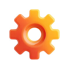 A stylized, eight-toothed gear, gradient-colored in orange and yellow, with a slightly 3D effect and a dark outline