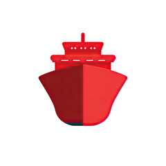 Red stylized cruise ship illustration, front view, minimal detail, dark background