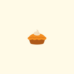 Flat Vector Illustration of Pumpkin Pie Dessert – Traditional Thanksgiving Sweet Food, Autumn Harvest Celebration Icon