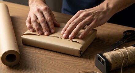 Obraz premium Person Carefully Wrapping Gift.