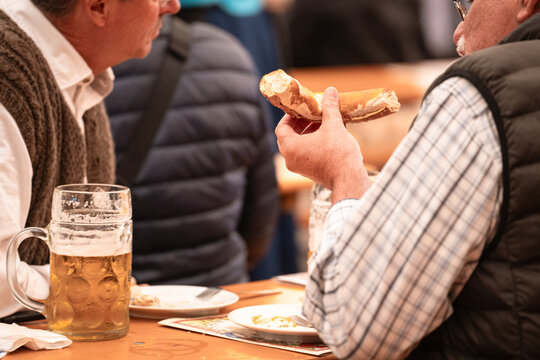 Man Eating Pretzl & Beer, Munich Oktoberfest 2025