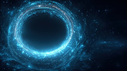 Ethereal Blue Ring Nebula - Cosmic Portal with Sparkling Light and Dark Void.