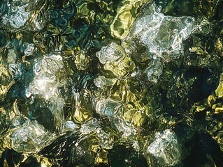 Abstract Water Texture Green and Silver Shimmering Ripples Flowing Liquid Surface