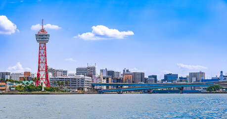 福岡県　海上から見る博多ベイエリア