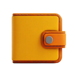 A cheerful, cartoonish yellow wallet with orange accents and stitched detailing, appearing small and compact
