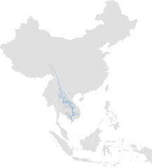 Mekong river system – rivers vector map of Southeast Asia highlighting main stem, primary and secondary tributaries (Web Mercator, scaled by river size, PPT-compatible, multi-layered & fully editable)