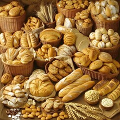 Assorted Artisan Breads and Pastries in Baskets