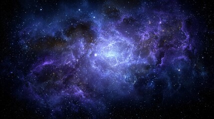 Fototapeta premium Cosmic Nebula: A mesmerizing view of a vibrant nebula, swirling with shades of deep blue, purple, and scattered stars. The image evokes a sense of wonder and mystery.