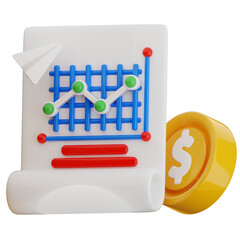 3D Rendering of Financial Graph with Rising Trend Lines and Gold Coin Isolated on Transparent Background Investment and Finance Visualization