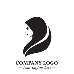 Black and White Woman Hijab Silhouette Close Up Logo in Minimalist Elegant Modern Vector Design