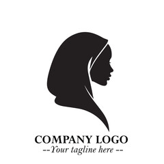 Black and White Woman Hijab Silhouette Close Up Logo in Minimalist Elegant Modern Vector Design
