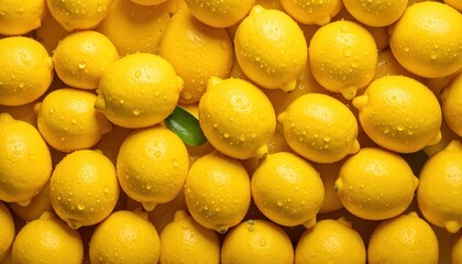 Overhead Shot of Lemons with visible Water Drops. Close up.