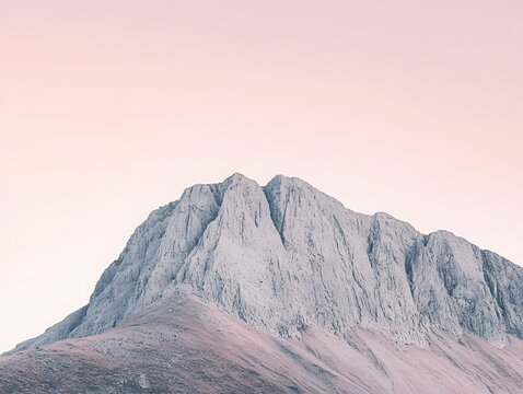 Majestic mountain peak with minimalist pale pastel color scheme, landscape scenery