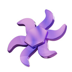 Abstract 3D Render of a Violet Flower with Chrome Texture on a Transparent Background for Contemporary Design