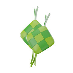 Two Green Woven Diamond Shaped Rice Dumplings on Transparent Background