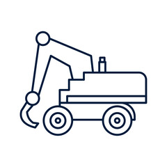 Blue Line Art Excavator on Transparent Background Simple Construction Vehicle Machinery Equipment Digger Building Illustration Isolated Flat Design Vector