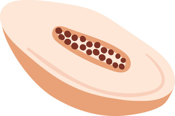 A sliced papaya with brown seeds in the center