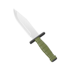 Military Knife with Green Handle and Silver Blade in White Background Digital Render Isolated for Design and Illustration Purposes on Transparent Background