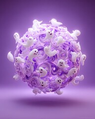 Whimsical Purple Orb Swarmed by Adorable Floating Ghosts in Ethereal Glow.