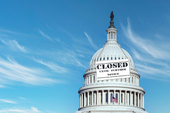 US capitol building with closed until further notice sign