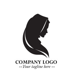 Black and White Woman Hijab Silhouette Close Up Logo in Minimalist Elegant Modern Vector Design