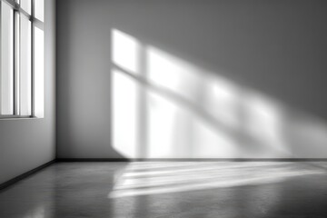 Morning Light Casts Geometric Shadows Across a Bare, Polished Floor in a Minimalist, Empty Room.