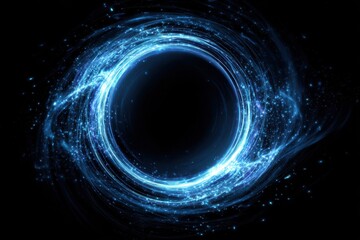 Cosmic Black Hole with Glowing Blue Energy and Dark Space Background.