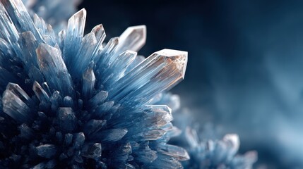 Stunning ice crystal cluster glistening in contrasting light on soft matte background