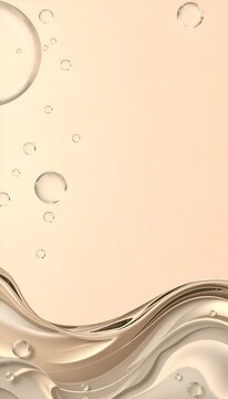 Abstract Golden Waves with Bubbles. Abstract background with soft golden waves and transparent bubbles on a light backdrop.
