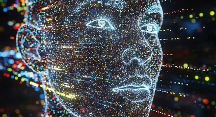 Digital Human Face, Futuristic Technology, Abstract Representation.