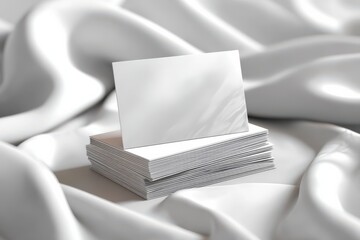 Minimalist mockup of blank business cards stacked on a soft, elegant surface