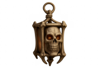 Skull lantern with glowing eyes transparent background