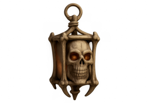 Skull lantern with glowing eyes transparent background
