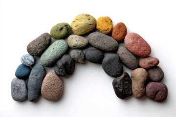 River pebbles arranged in a beautiful gradient arc showcasing natural colors and textures