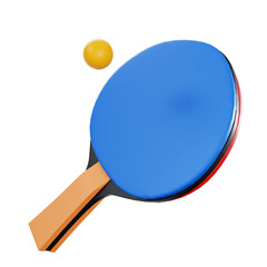 Blue and Orange Table Tennis Racket with Yellow Ball on Transparent Background 3D Render Sporting Goods Game Equipment Recreation Activity Play Match