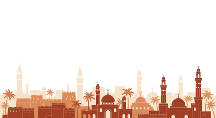 Obraz premium Moroccan Cityscape with Mosques and Palm Trees