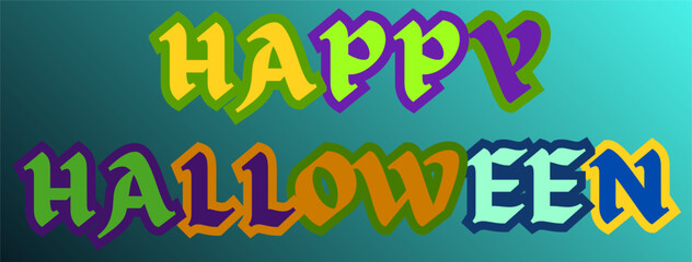 Colorful Happy Halloween Typography on Teal Gradient Background.