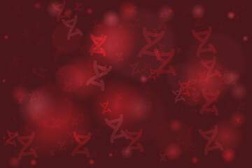 Abstract red background with repeating DNA helix symbols and blurred scientific elements, representing genetics and biotechnology.