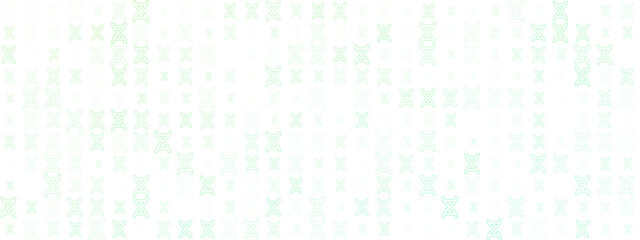 Abstract seamless pattern with stylized green DNA helix shapes on a white background, representing genetics, science, and biotechnology.