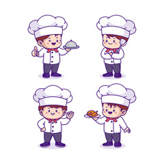 Cute Pixel Art Chef Character Illustrations with White Uniforms and Chef Hats on Transparent Background