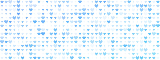 Abstract seamless pattern of varying blue heart shapes on a white background, creating a gentle and romantic digital design suitable for love, Valentine's Day, or wedding.