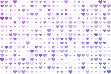 Abstract background with a seamless pattern of purple hearts in various shades, creating a gentle and romantic texture for design projects.