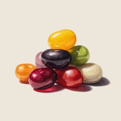 A Lustrous Pyramid of Colorful Jelly Beans in Soft, Natural Light.
