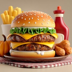 Crispy fries loaded burger high resolution picture